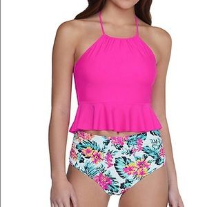 💕SO Peplum Halter High Neck Pink Swim‎ Bottom💕